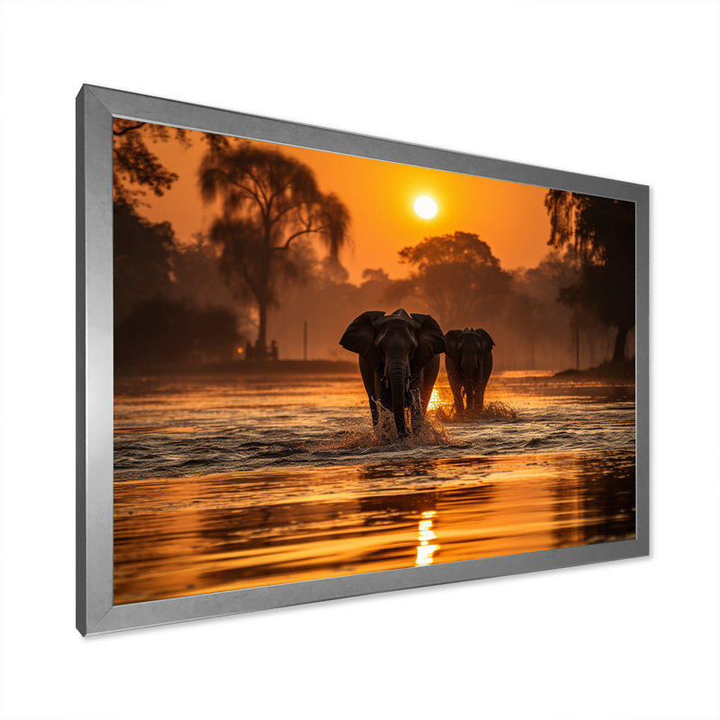 Glorious Elephant In The Wild, H 16 po x l 32 po x P 1 po, Cadre photo argenté