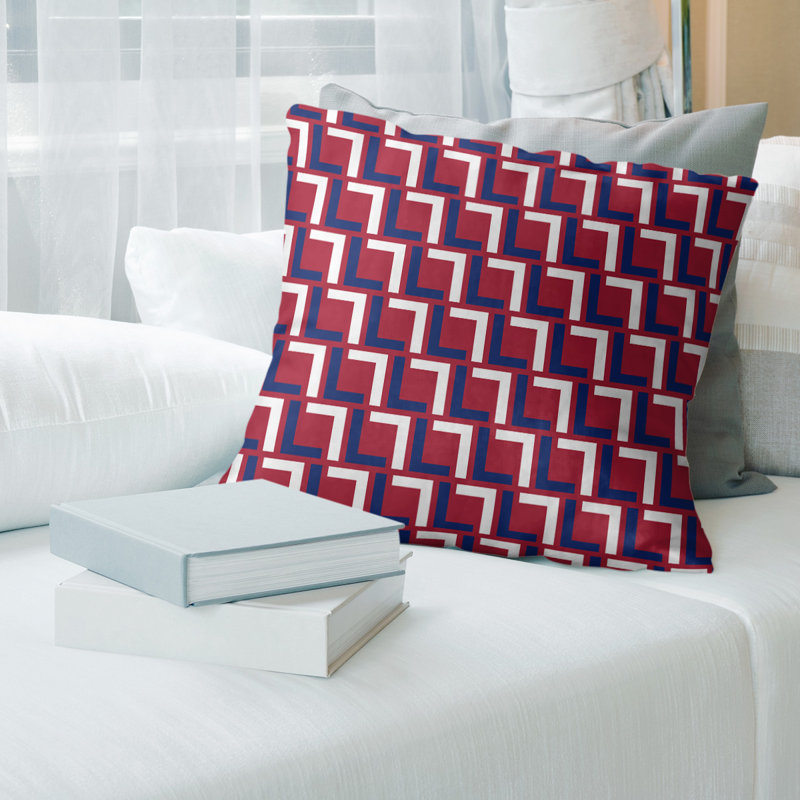 Housse de coussin New York, Rouge / mauve / bleu marine, 14 po x 14 po, Faux lin