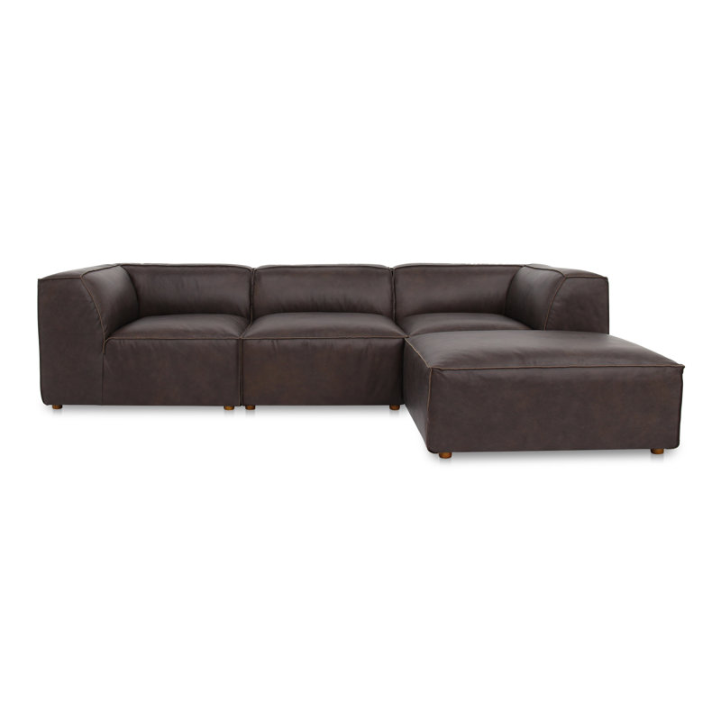 5-Piece Top-Grain Leather Modular Sectional with Ottoman, Brown Genuine Leather, 26" H x 112" W x 71.5" D