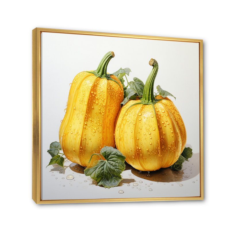 Légume pointillisme courge dorée, H 16 po x l 16 po x P 1 po, Cadre flottant doré