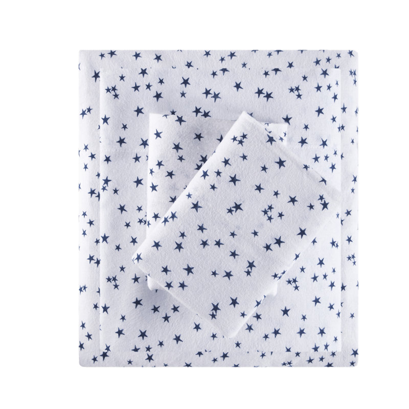 Twin XL Blue Stars Cotton Flannel Sheet Set