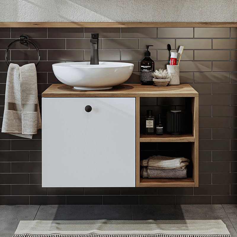 Lotus Bathroom Vanity Unit with Ceramic Washbasin / Sink 65cm, Natural/White