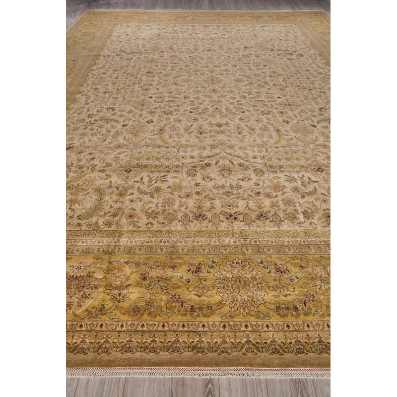 Hand-Knotted Floral Wool Rectangular Area Rug 15'1" x 20'7"