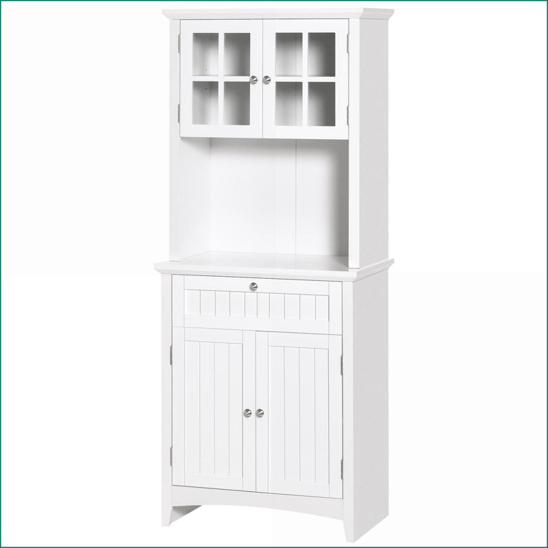 Buffet with Hutch, White Farmhouse-Modern, Microwave Space, Adjustable Shelves | MDF Construction