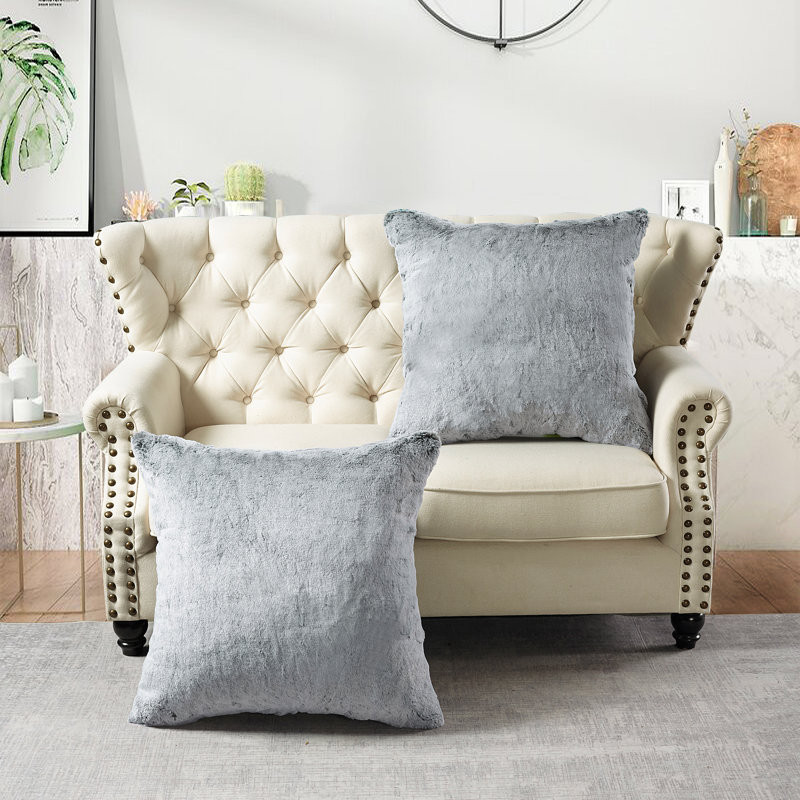 Heavy Faux Fur Throw Pillow Cover, Black, 26' H x 26' W