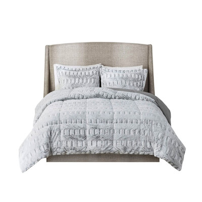 Stylish Grey Faux Fur Comforter Queen, , Soft And Warm Queen , Fur, Breathable