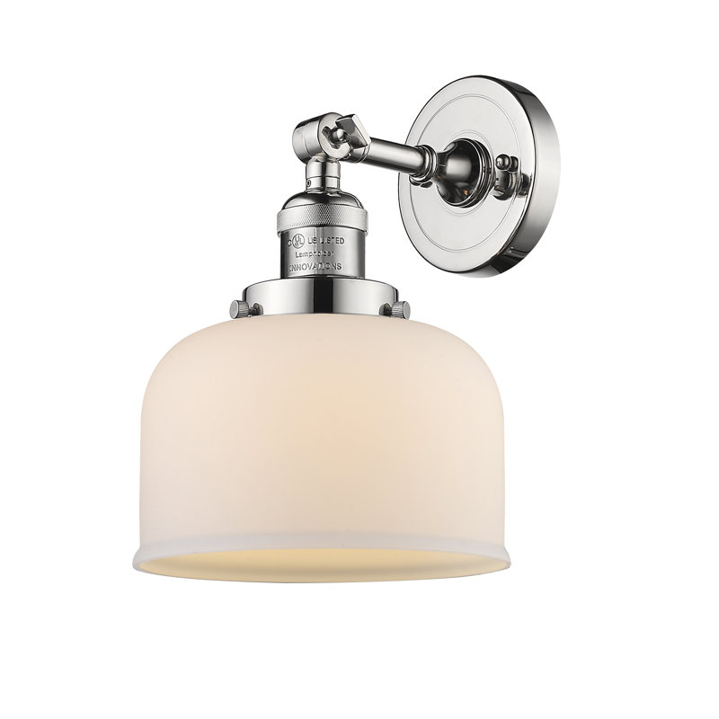 Applique murale 1 lumière 8 po Bell, Ampoule à DEL rétro de 6 watts, Boîtier blanc mat, Nickel poli
