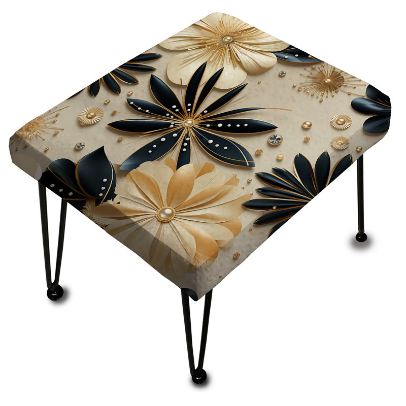 Repose-pieds rectangulaire beige et champagne opulent Glam