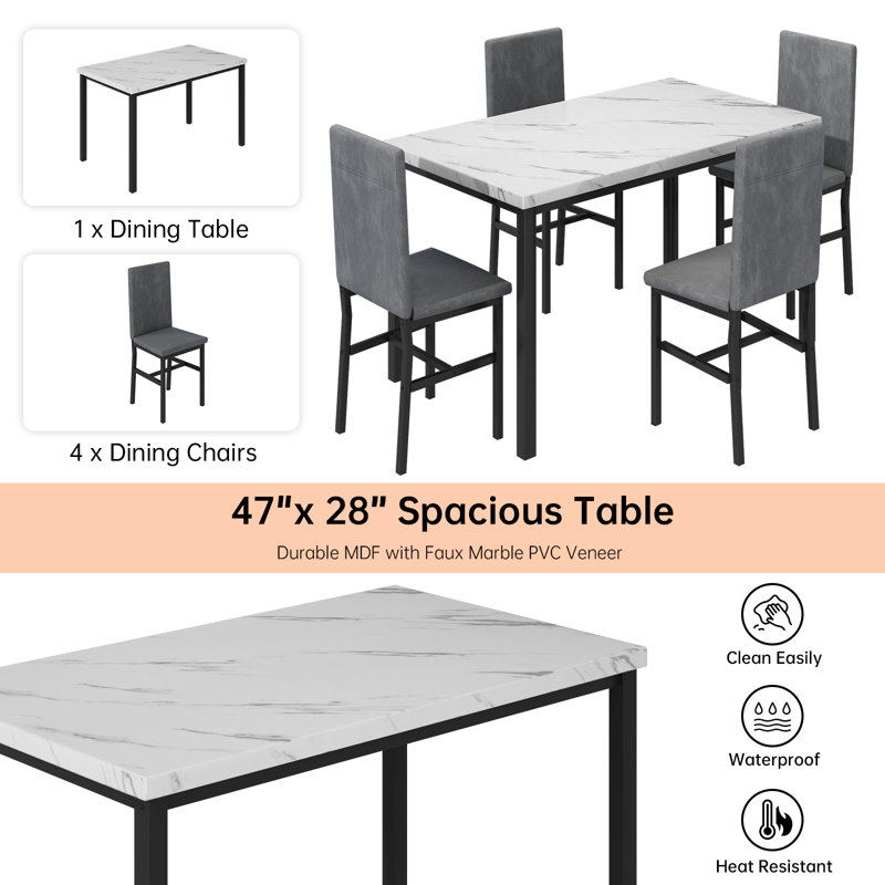 Janece 5 - Piece Dining Set with Velvet Upholstered Dining Chairs, Gray, Mable White/Black