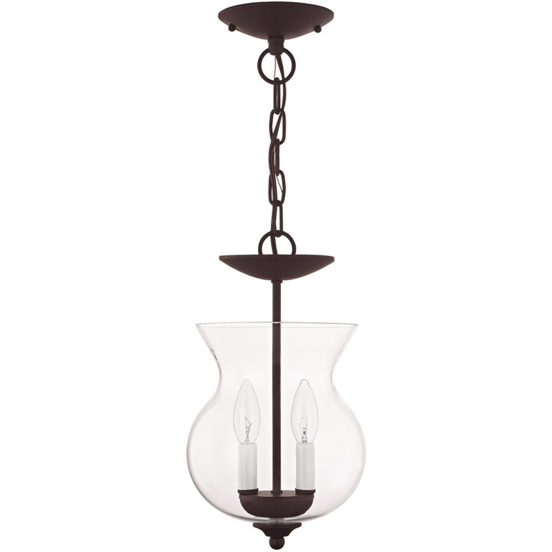 Lorri 2 - Light Unique/Statement Pendant, Clear Glass, 14" H x 8.25" W x 8.25" D, Bronze
