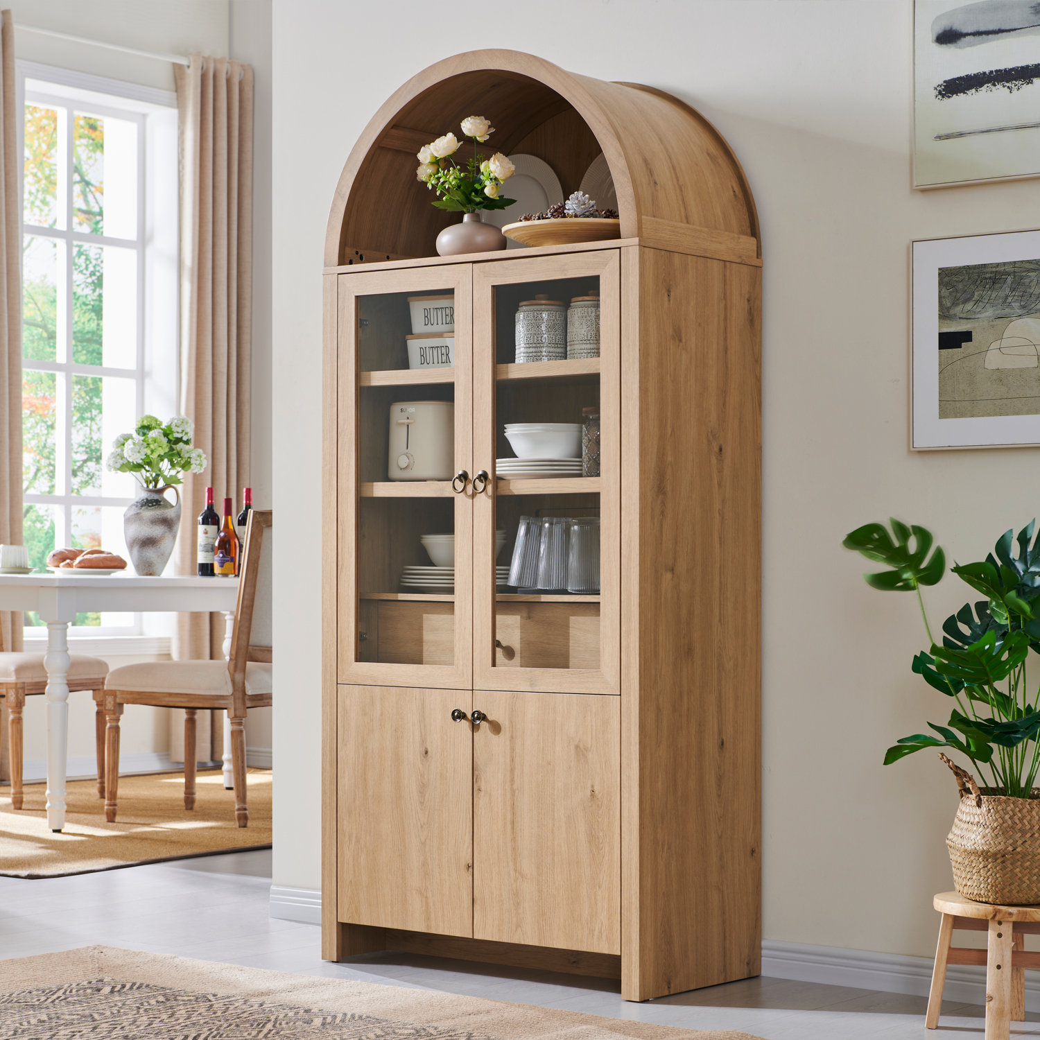 Winston Porter 71" Tall Arched Kitchen Pantry (Natural)
