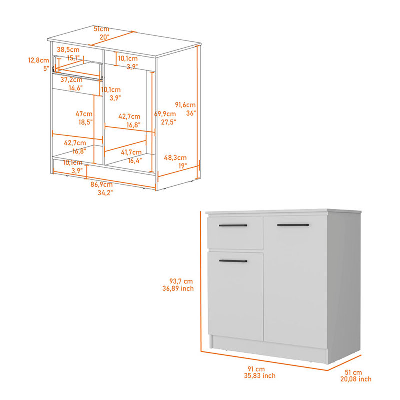 Commode 2 tiroirs Loonam, Blanc