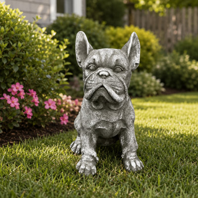 Statue de bouledogue français en résine résistant aux intempéries de 16 pouces