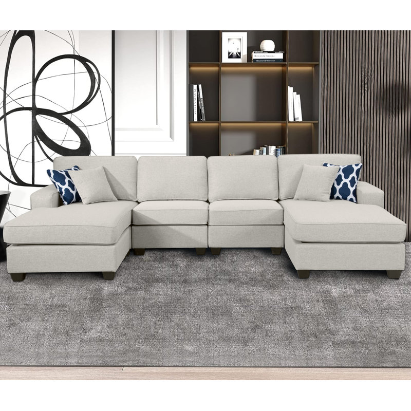 Canapé modulaire rembourré Onesia, Polyester gris clair