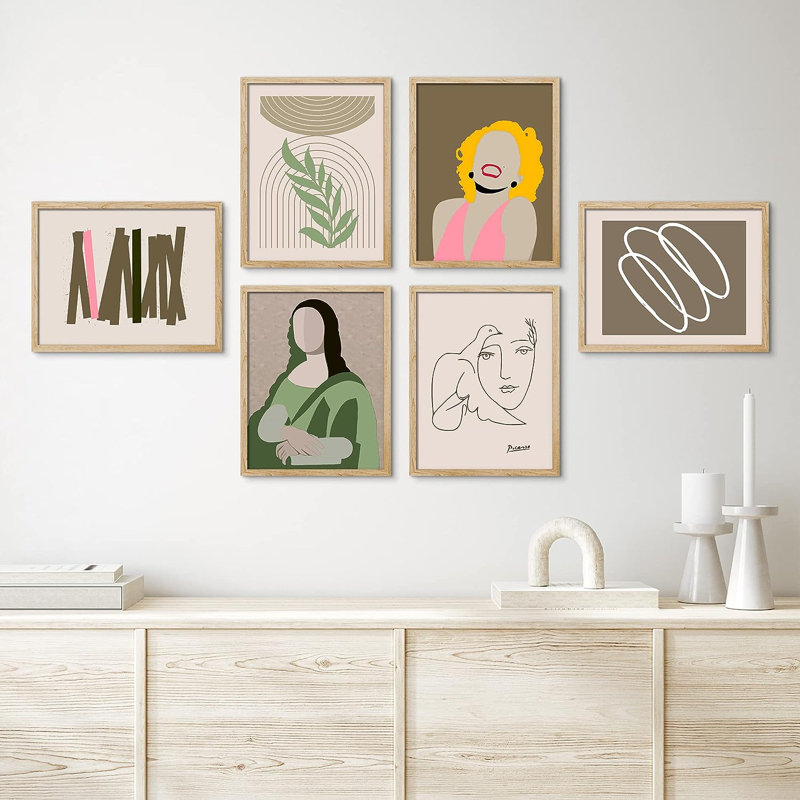 Actress & Mona Lisa, reproduction d'art encadrée sur papier, 6 pièces, H 16 po x l 12 po x P 1 po, Encadré naturel