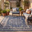 Tapis Rowan traditionnel à médaillon, style persan, bleu, gris et crème, lavable à la machine, antidérapant, à poils courts, pour l'intérieur et l'extérieur, adapté aux animaux domestiques, idéal pour le salon, la chambre, la salle à manger, l'entrée, le couloir ou le bureau.-617572214