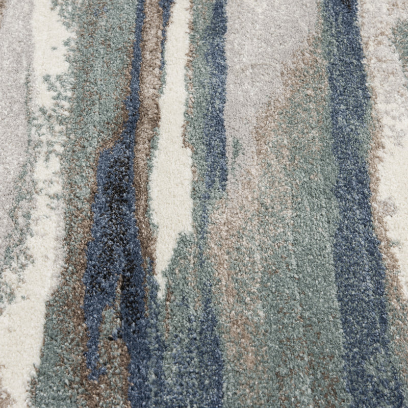 Tapis bleu / brun / gris à tissage mécanique Vakila, Rectangle 5 pi x 7 pi 6 po