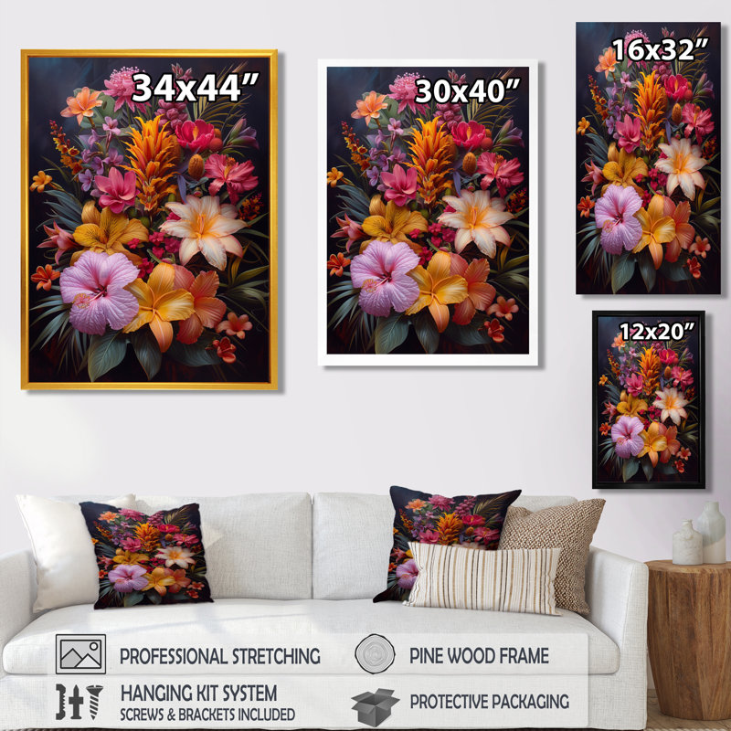 «Pink Grey Botanical Bliss I», art mural fleurs saisonnières, Cadre simple noir, H 20 po x l 12 po x P 1 po