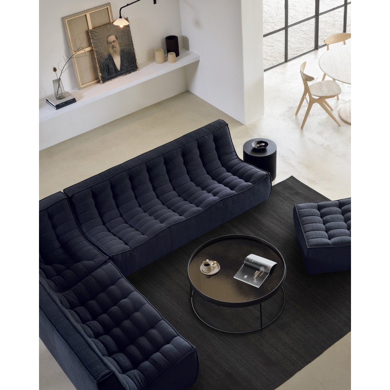 N701 Modular Sofa Set - Combo Left - 1 Seater + 3 Seater + 90° Round Corner, Graphite Cotton Blend, 30" H x 102.5" W x 79" D