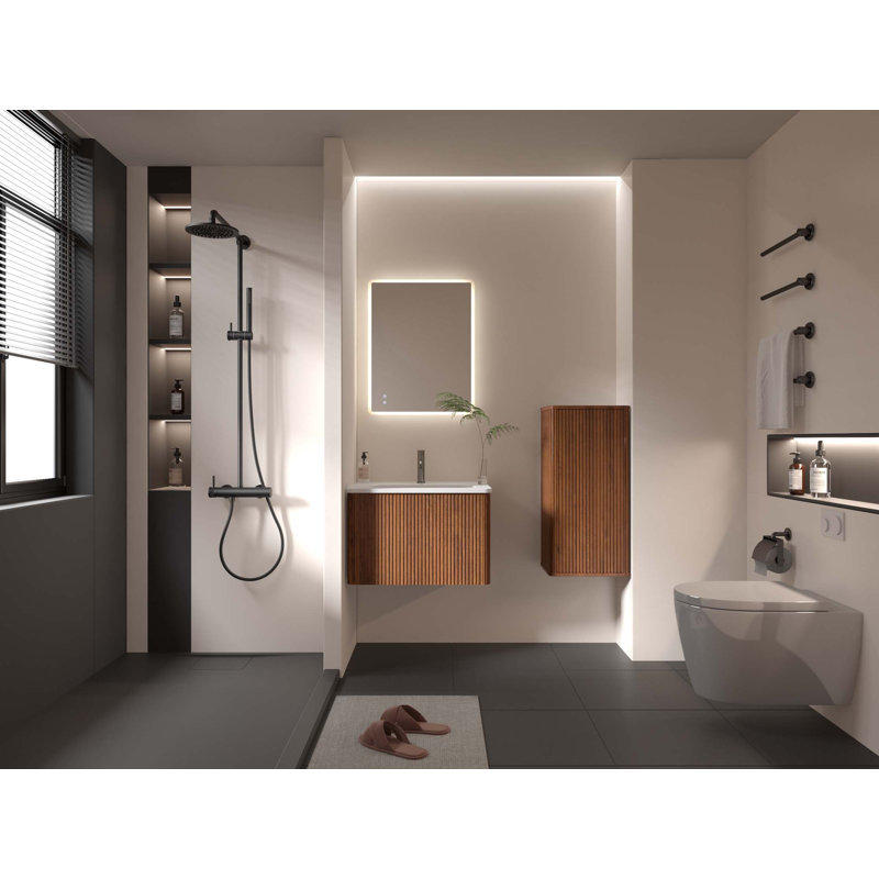 Armoire latérale flottante pour salle de bain flottante, armoire de rangement murale pour petits espaces, pré-assemblée, Brun