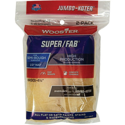 Wooster RR301 4-1/2" X 1/2" Nap Super/Fab Jumbo-Koter Mini Roller Cover (2Pk)