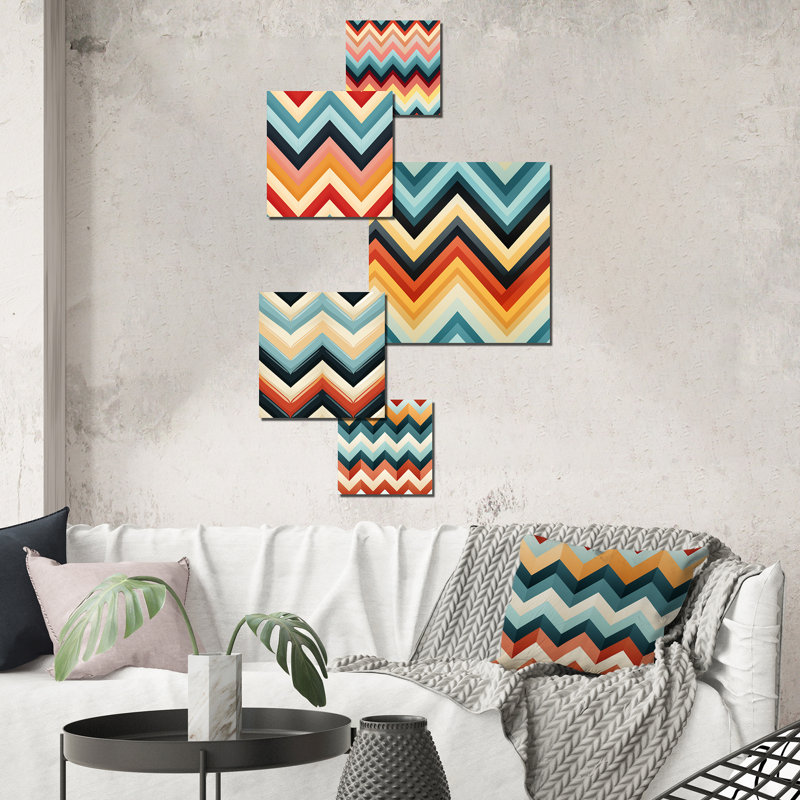 Retro Midcentury Chevron Pattern I - Chevron Wall Art Set Of 5