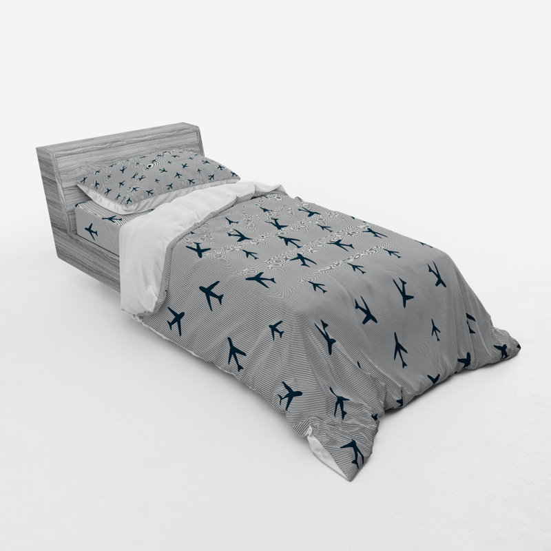 Modern & Contemporary Duvet Cover, Twin Duvet Cover + 2 Additional Pieces, Gray/Blue