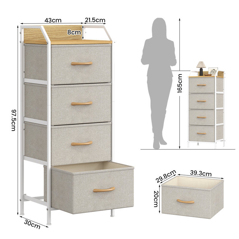 40 W 4 - Drawer Chest of Drawers, Khaki