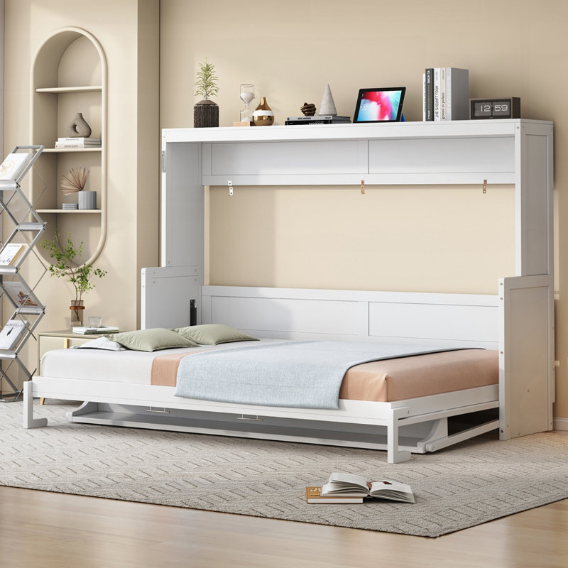 Lit escamotable peu encombrant avec élévateur hydraulique et bureau intégré, idéal pour les petits appartements et les pièces multifonctionnelles