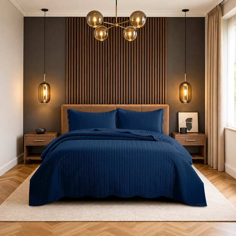 Ensemble de couvre-lits matelassés surdimensionnés Oxford, ensemble de literie en microfibre douce inspiré des hôtels, Bleu