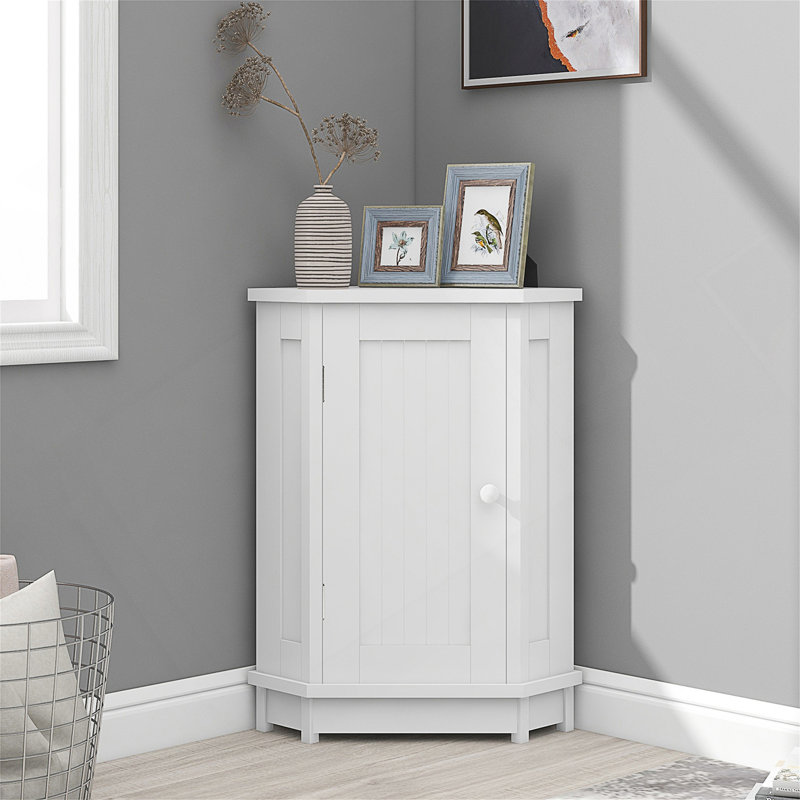 White Bathroom Cabinet Triangle Corner Storage Cabinet with Adjustable Shelf Modern Style MDF Board (Old SKU:WF291477AAK)