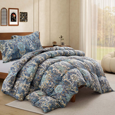 Winter Paisley Floral Printed Vintage Goose Feather Down Comforter