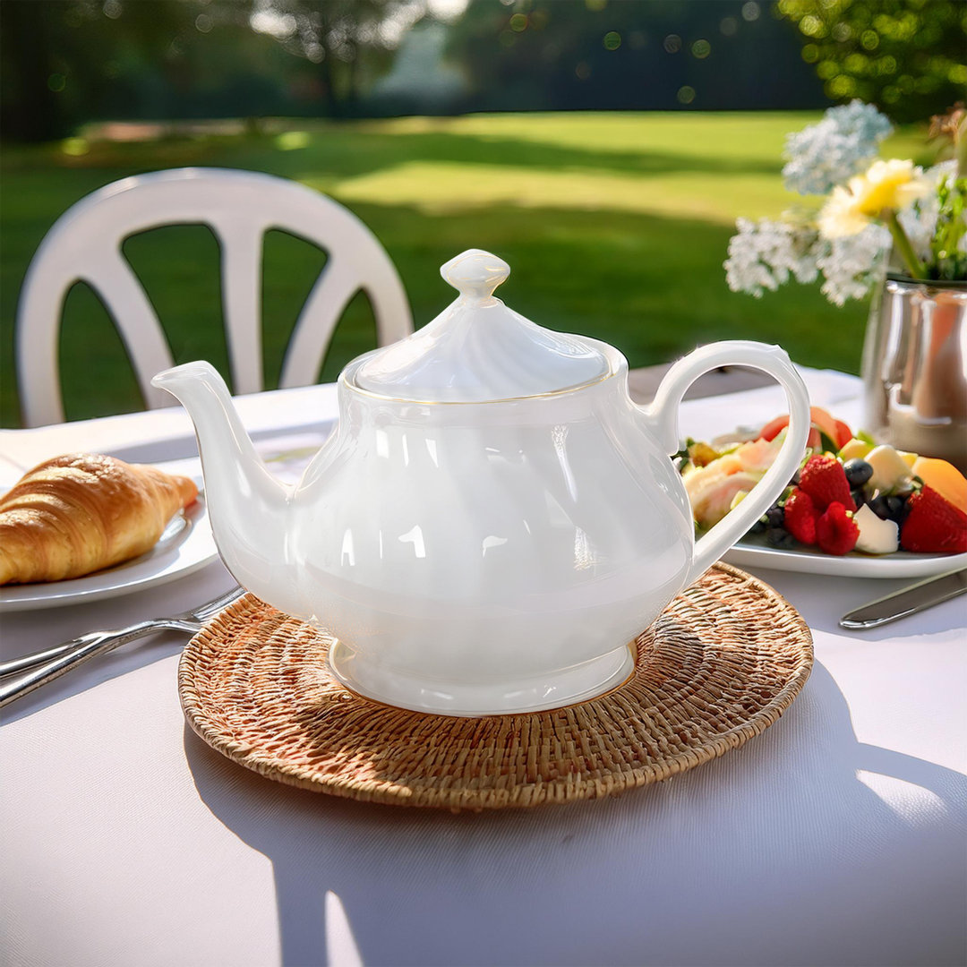 Hertford 37 oz. Porcelain China Teapot – White, With Handle and Lid Alcott Hill®