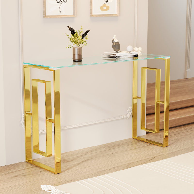 Naym 47.2'' Glass Top Console Table, Gold