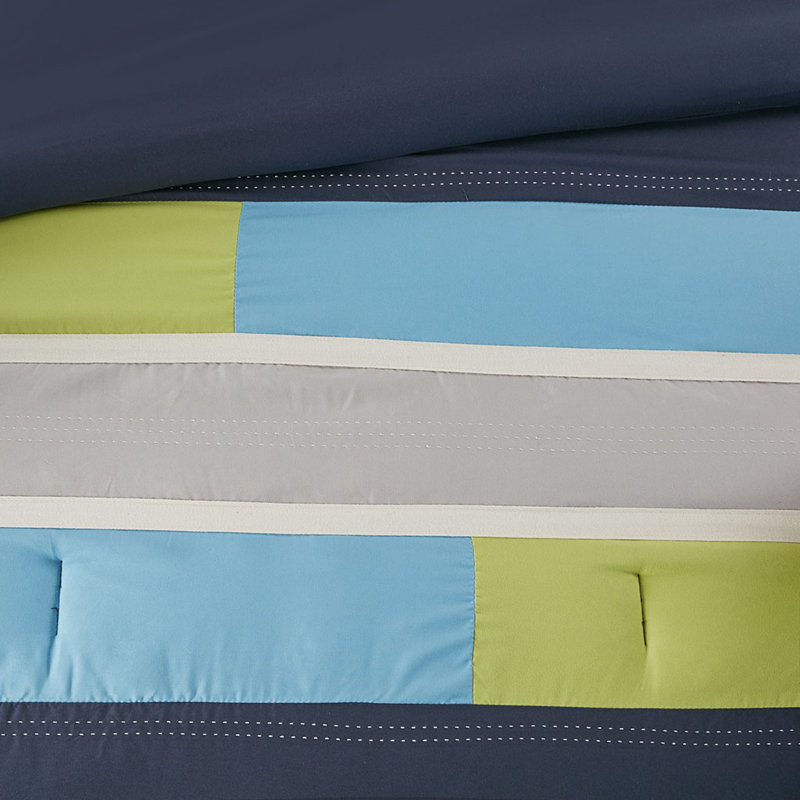 Navy Twin Microfiber Striped Comforter Set