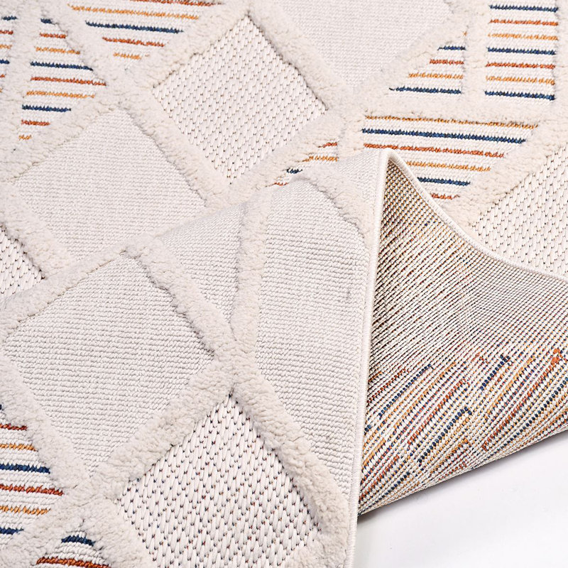 Tapis moderne / abstrait crème lavable à la machine antidérapant, Rectangle 3 pi 4 po x 6 pi 7 po
