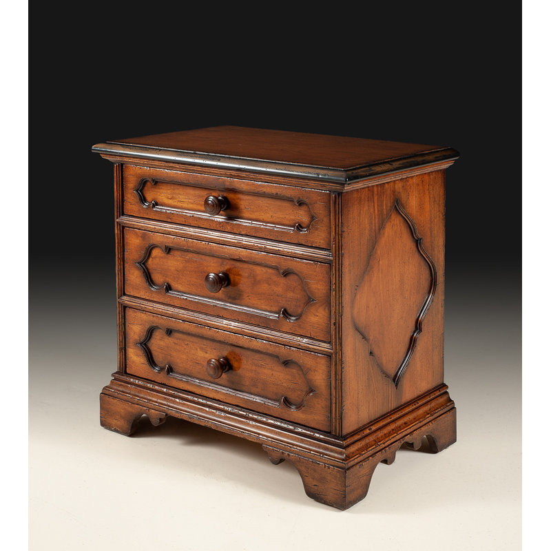 Table de chevet 3 tiroirs en bois massif brun