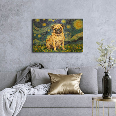 'Pug Starry Night' By Rich Monet Gold Metal Wall Art, 36" x 24"