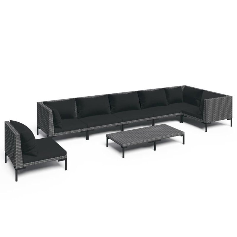 Ivy Bronx 8 Piece Garden Lounge Set With Cushions Poly Rattan Dark Grey