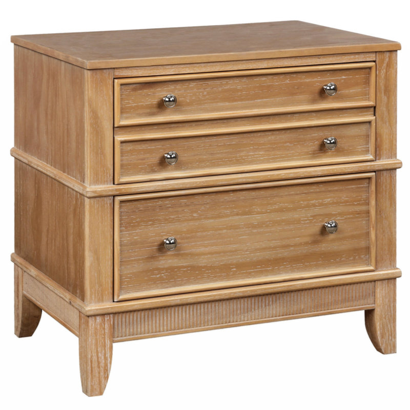 Brijida Solid Wood 3-Drawer Side Table Nightstand