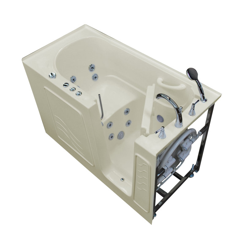 Tucson 60'' x 30'' Whirlpool Fiberglass Bathtub with Faucet, Right, Biscuit