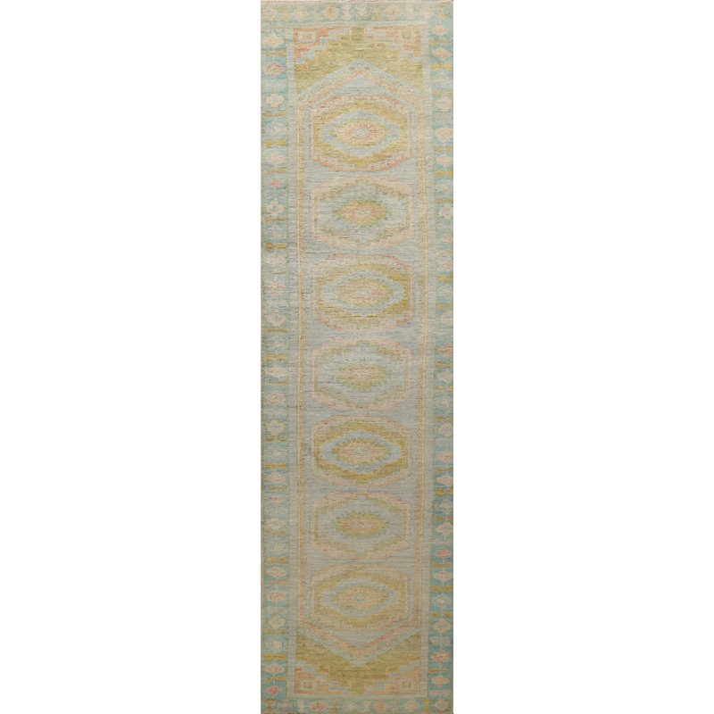 Vegetable Dye Wool Oushak Turkish Runner Rug 3x14