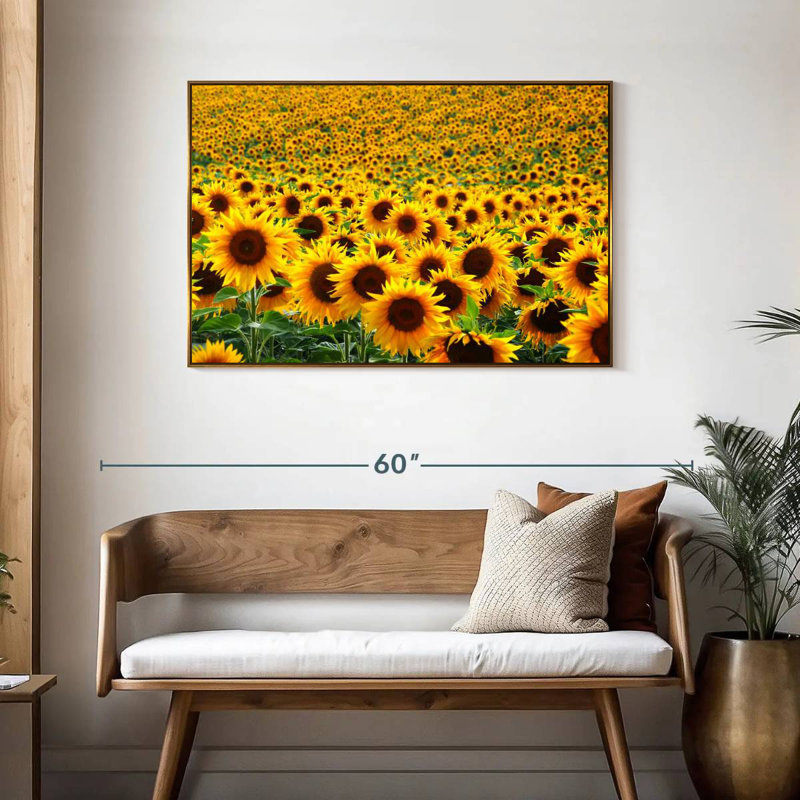 Champ de tournesols sans fin, Cadre flottant doré, 43 po x 29 po