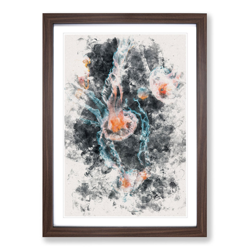 Peach Jellyfish - Picture Frame Painting Print, 63cm H x 45cm W x 2cm D, Walnut Framed