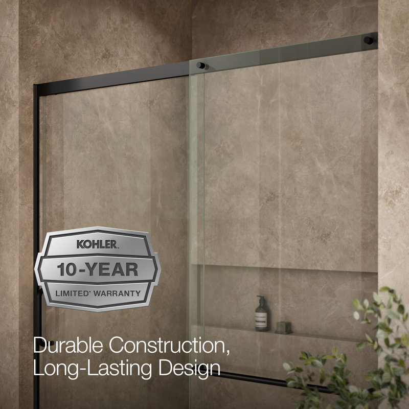 Elate Tall Sliding Shower Door, 75-1/2-In H X 56-1/4 - 59-5/8-In W, With Heavy 5/16-In Thick Crystal Clear Glass, Black