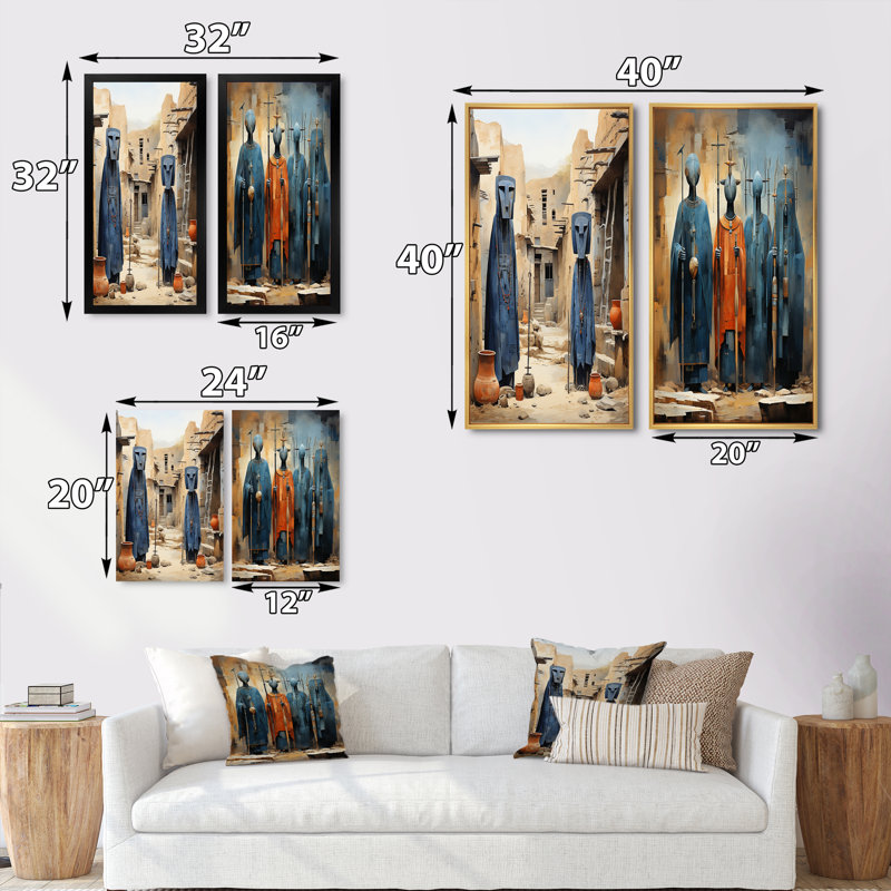 " African Tribes Dogon Mali " 2 - Pieces, 20" H x 24" W, Brown Framed