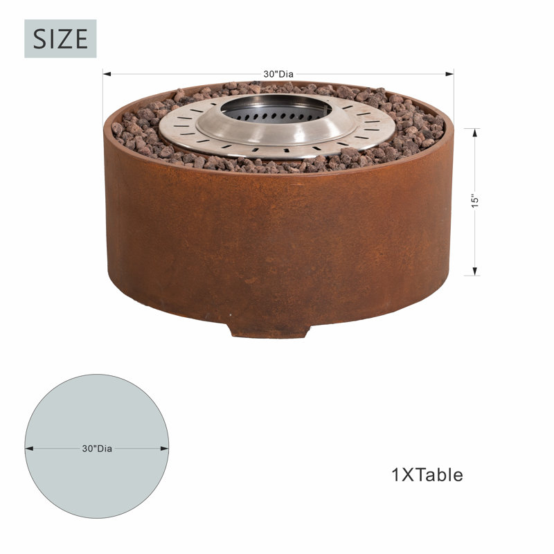 Foyer extérieur rond Marit de 76 cm (30 po) à bois pour cour arrière, terrasse et jardin