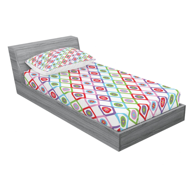 Microfiber Geometric Sheet Set, Twin Sheet Set with Fitted Sheet