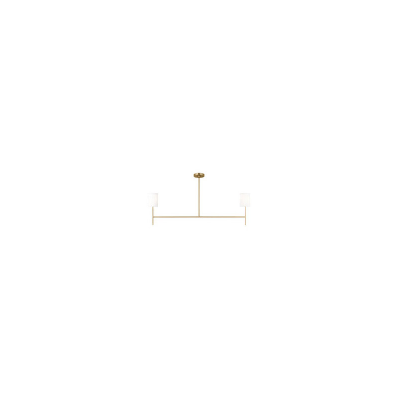 Barbara Barry Key 2 Light Dining Room Chandelier With White Linen Shade, Burnished Brass