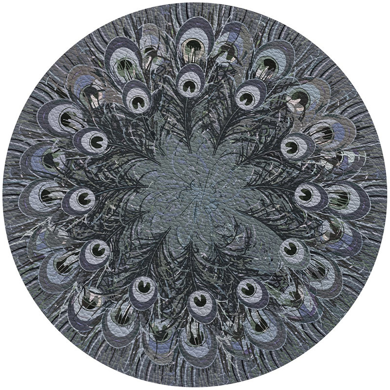 Peacock Feathers Olive 16'' Vinyl Placemat, Pewter